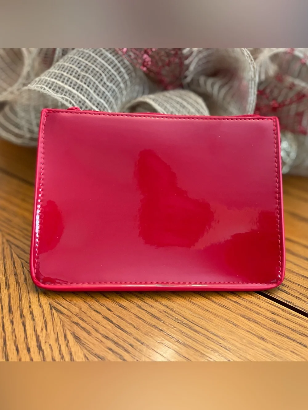 Christian Dior Glossy Red Patent Leather Pouch with Embossed Logo NEW